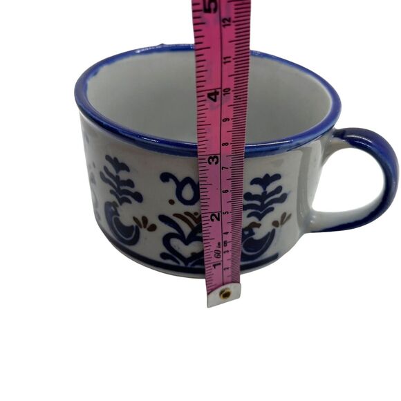 Soup Mug Bowl Handle Primitive Birds Made in Japan Vintage Stoneware Blue Heart - Picture 7 of 16